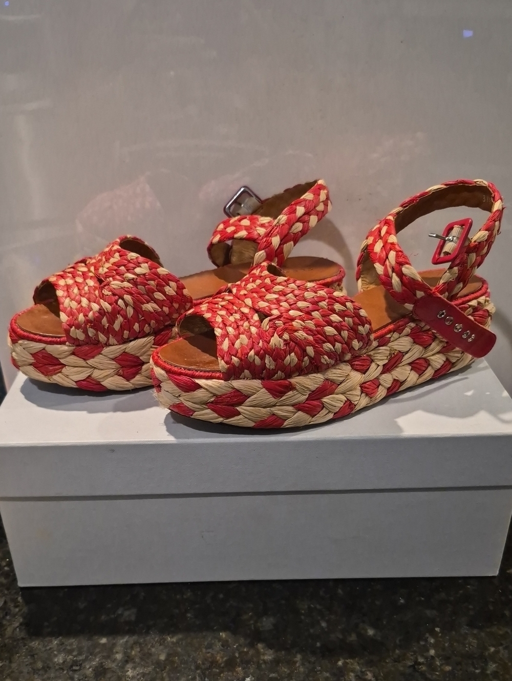 Robert Clergerie Red and Natural Braided Platform Sandals for Kids
